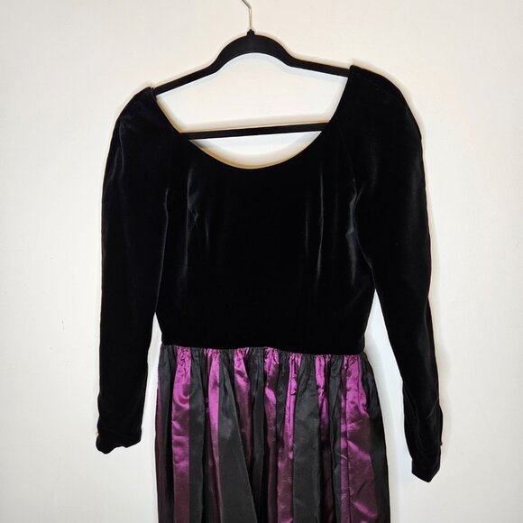 VTG Laura Ashley Black Velvet Purple Taffeta Holiday Party Dress Sz 12 - Picture 3 of 13